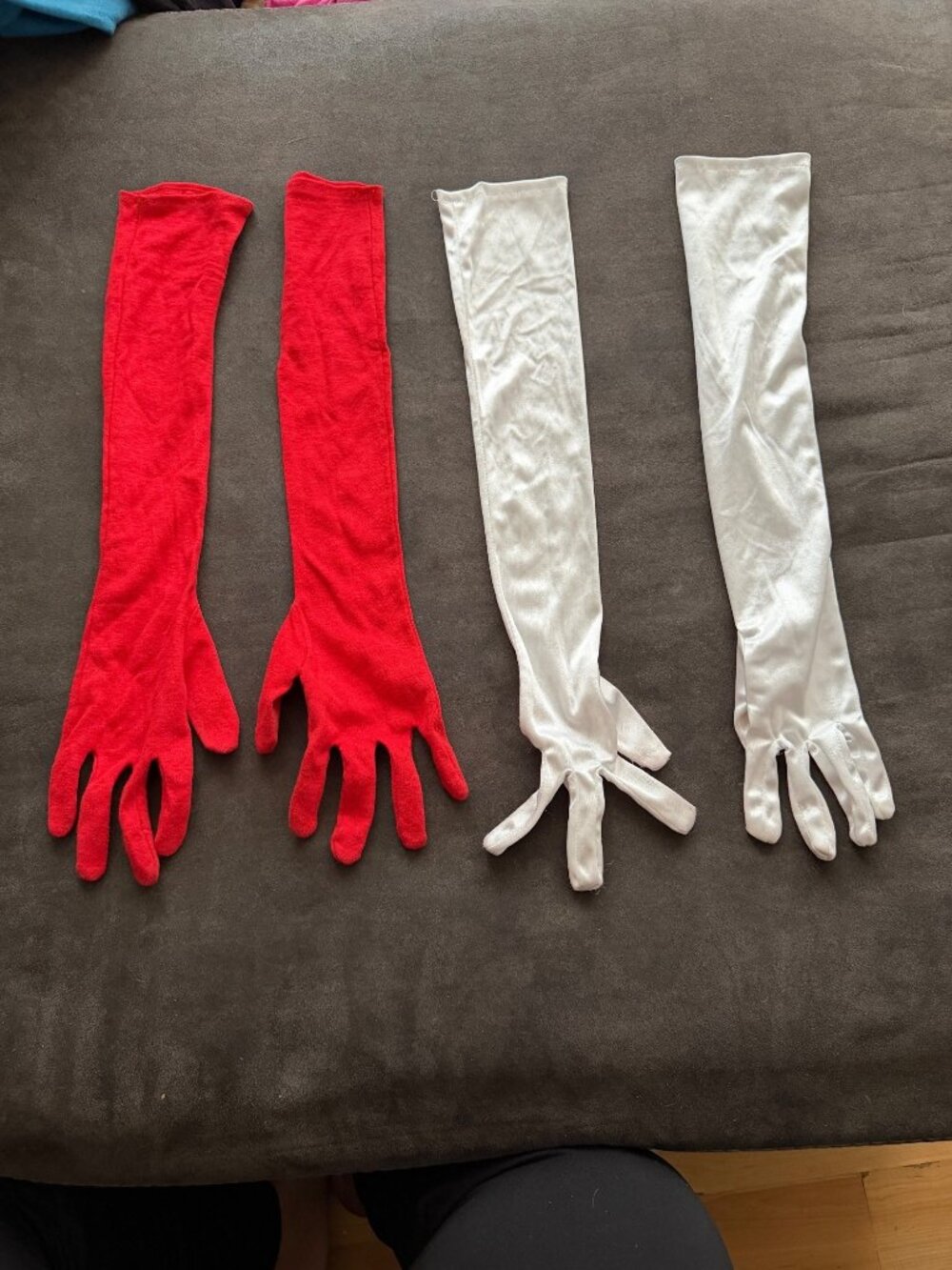 Red & White Long Finger Gloves Costume Accessory Set